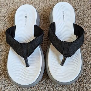 Alpine Swiss Sandals Womens Sz 8 Black White Holly Flip Flop Outdoor Beach